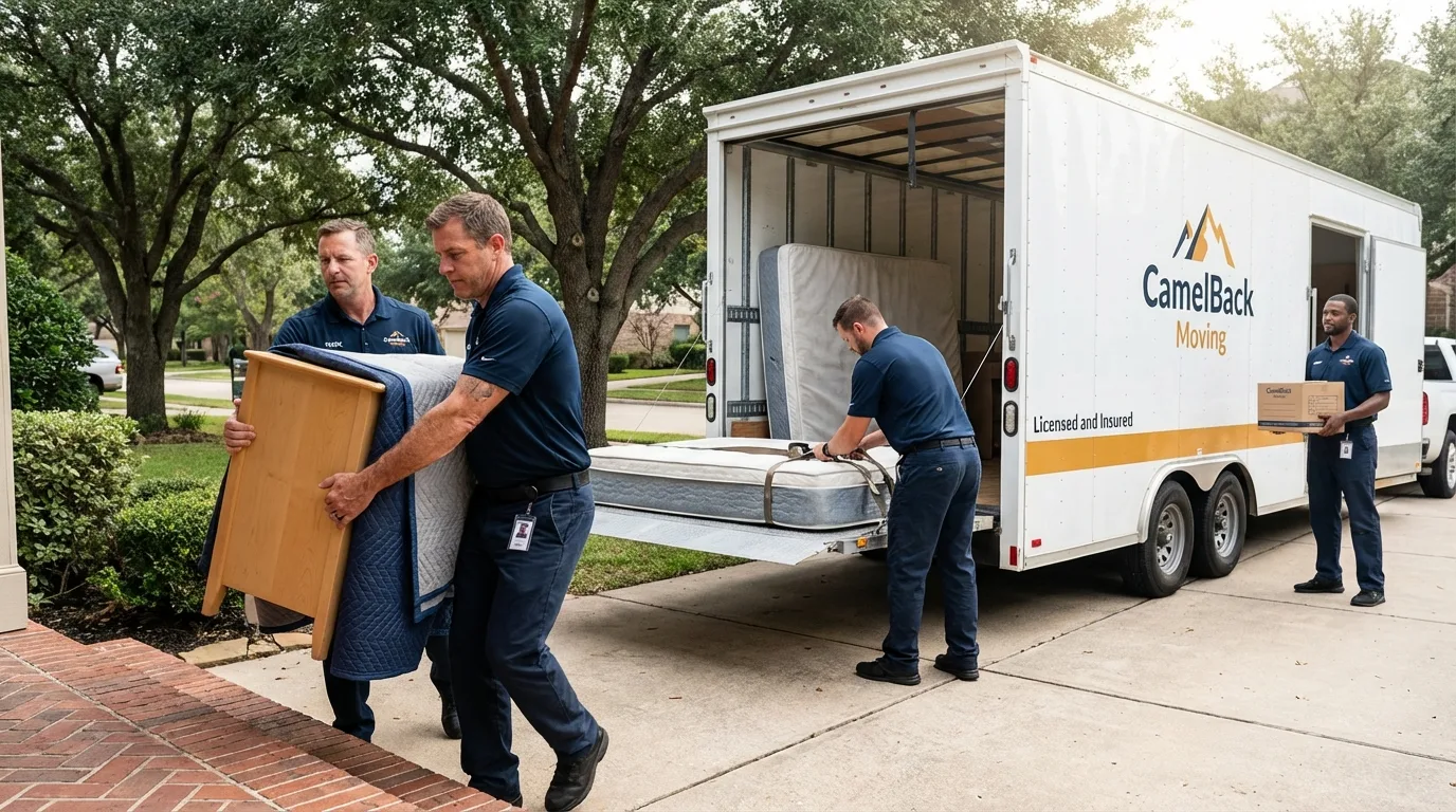 Crew loading residential truck for cross-state move from Audubon, IA