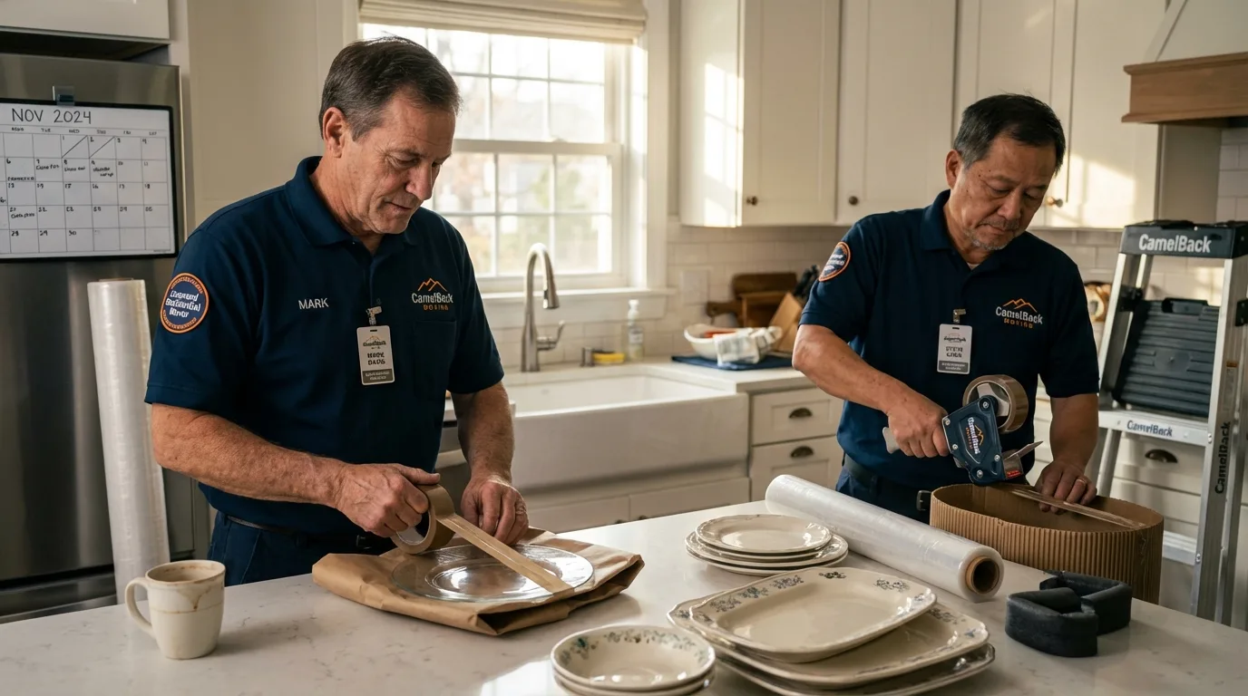 Professional crew packing kitchen dishware in Audubon, IA